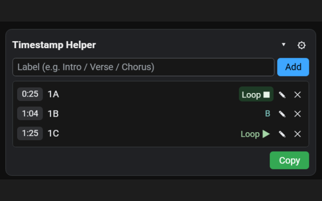 YouTube Timestamp Helper のUIスクリーンショット